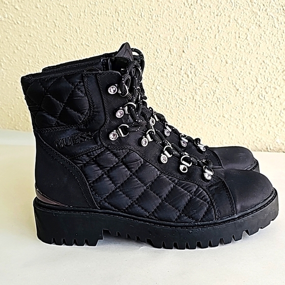 GUESS Black Quilted Combat Boots - Picture 1 of 11